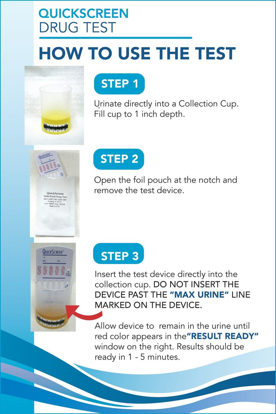 5 Panel QuickScreen Dipcard - 9178T - AMP, COC, MET-500, OPI-2000, THC + Timer-Countrywide Testing
